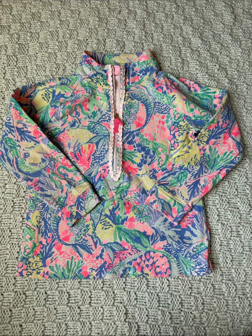 Lilly Pulitzer Mermaid’s Cove Popover Girls Scalloped zipper size 8-10 large
